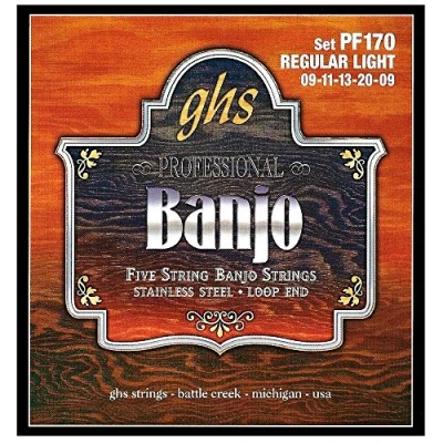 Abbildung von GHS Professional PF170 Banjo String Set, 5 String, Loop End, Stainless Steel, Regular Light, .009 .020