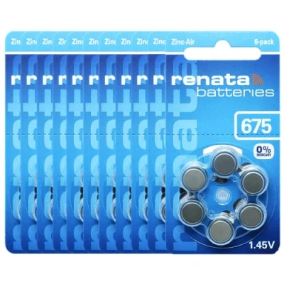 Abbildung von 60x Renata Gr. 675 Hörgerätebatterien 10X 6er Blister PR44 Blau 1,45V ZA675.DP6