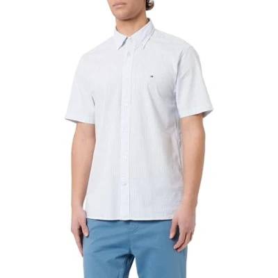 Abbildung von Tommy Hilfiger WCC FLEX POPLIN STP RF Shirt S/S Herren, Blue (Breezy / Optic White), XL