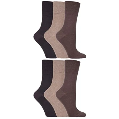 Abbildung von IOMI 6er pack damen ohne gummi weitschaft baumwolle socken/diabetikersocken in 7 farben (37 42 eur, Braun LA6)