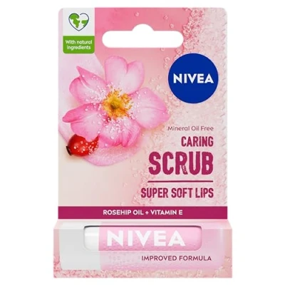 Abbildung von Nivea Caring Lip Balm Scrub Hagebutte &amp; Vitamin E 5,5 ml