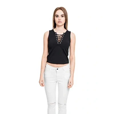 Abbildung von Urban Classics Ladies LACE UP Cropped TOP Top, Damen, Größe: XS, Black