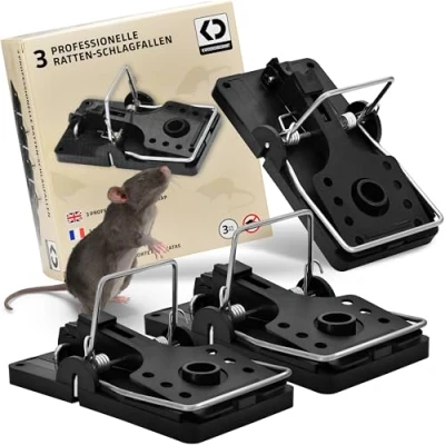 Abbildung von Köder Discount: 3X Professionelle Rattenschlagfallen Wiederverwendbare und zuverlässige Rattenfalle ohne Rattengift. Schnelle Ergebnisse, aus Kunststoff, Schwarz