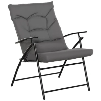 Abbildung von Outsunny Campingstuhl faltbarer Gartenstuhl mit Metallrahmen (Klappsessel für Pool, Strand, 1 St), Metall, Polyester, Grau