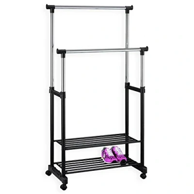 Abbildung von IDIMEX Garderobenständer NELMA, Garderobenwagen Kleiderständer Rollgarderobe 2 Schuhregale Kleiderstan