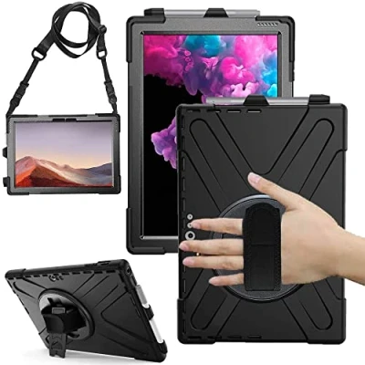 Abbildung von TECHGEAR X Case Hülle für Microsoft Surface Pro 7/7 Plus/Surface 6/5/4 12,3 Zoll Robust Heavy Duty Stoßfeste Schutzhülle mit 360 Grad Schwenkständer, Hand Schultergurt Eingebaut Bildschirm Schwarz