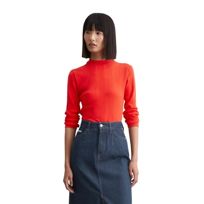 Abbildung von Marc O&#039;Polo Denim Irregular Langarmshirt, Damen, Größe: Large, Vermillion red