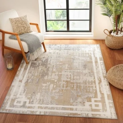 Abbildung von Surya Taza Wohnzimmer Teppich modern Abstrakt Design in Marmor Optik für Wohnzimmer, Esszimmer, Schlafzimmer groß, weicher Kurzflor 160x213 cm Beige, Grau und Elfenbein