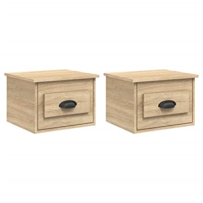 Abbildung von vidaXL Wand Nachttisch 2 STK., Hängender Nachtschrank mit Schublade, Nachtkommode Nachtkonsole Wandmontage für Schlafzimmer, Wandregal Wandschublade, Sonoma Eiche