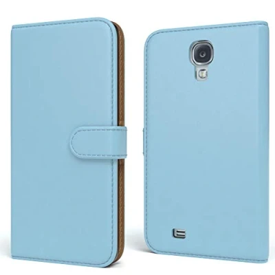 Abbildung von EAZY CASE Tasche kompatibel mit Samsung Galaxy S4 / Neo Schutzhülle Standfunktion Klapphülle Bookstyle, Handytasche Handyhülle Magnetverschluss und Kartenfach, Kunstleder, Hellblau