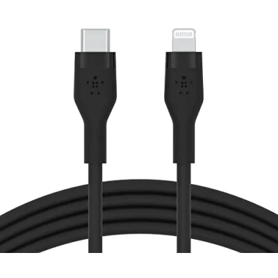 Abbildung von Belkin BoostCharge Flex Silikon USB C/Lightning Kabel, 2 m, MFi zertifiziert, 20 W, zum Schnellladen mit PD Power Delivery für iPhone 14/14 Plus, 13, 12, Pro, Max, mini, SE und andere Geräte Schwarz