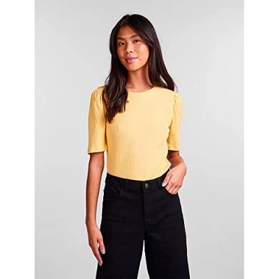 Abbildung von Pieces Pcruka SS PUFF NOOS BC Tshirt print, Damen, Größe: XS, Flax