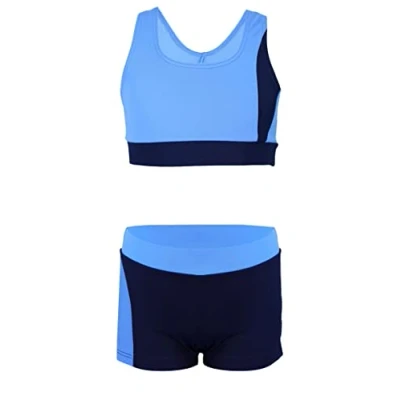 Abbildung von Aquarti Mädchen Sport Bikini Racerback Bustier &amp; Badehose, Farbe: Dunkelblau/Blau, Größe: 152