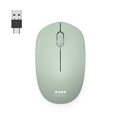Abbildung von Port Designs Anschluss für kabellose Maus, PC, kabellos, 2,4 GHz, Kollektion 2 Computer optischer Sensor 1600 DPI 3 Tasten kompakt, beidhändig &amp; leise, olivgrün