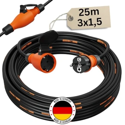 Abbildung von Verlängerungskabel 25 Meter IP54 Außen Verlängerung 25m Stromkabel Außenbereich Kabel Strom Verlaengerungskabel Gummikabel TITANEX 3x1,5 Schuko Outdoor Extension Cord