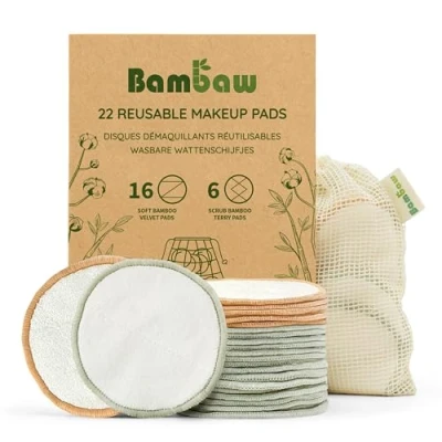 Abbildung von Bambaw Abschminkpads Waschbar, 22 Wiederverwendbare Wattepads mit Wäschebeutel, Pads Abschminken Bambus Wiederverwendbar, Reinigungspads Gesicht Kosmetikpads Waschbar