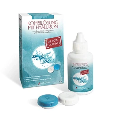 Abbildung von aricona Kontaktlinsen Fluessigkeit 60ml Kontaktlinsenflüssigkeit mit Hyaluron All In One Pflegemittel inklusive Behälter