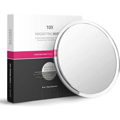 Abbildung von Mavoro Vergrößerungsspiegel mit Saugnäpfen Dreifacher Saugnapf Stock auf Spiegel 10X Vergrößerung, Größe 15cm,Tragbarer Reise Schminkspiegel, Kosmetikspiegel Vergrößerung (10X)