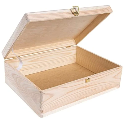 Abbildung von Creative Deco Holzkiste Natur mit Deckel und Schloss, Erinnerungsbox Baby Groß Holzbox Unlackiert Kasten