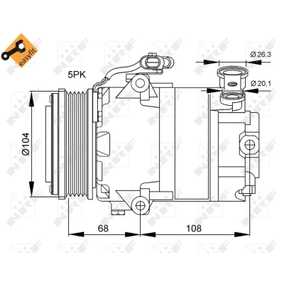 Abbildung von NRF EASY FIT 32082 Kompressor CVC 12 PAG 46 mit Kompressoröl, Dichtring OPEL: Zafira A, Astra G Caravan, Meriva A