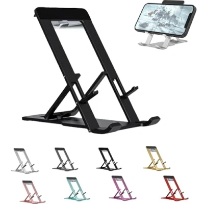 Abbildung von Presencte Fashion Folding Bracket Cell Phone, Portable Bracket, Aluminum Desk Phone Stand,Adjustable Stand for with All Smartphones,Tablets (Black)