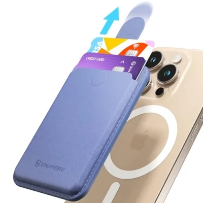 Abbildung von Sinjimoru Vegan PU Leder iPhone Wallet kompatibel mit MagSafe Wallet, Magnetischer Kartenhalter Handy Ziehlasche für Handyhülle 16 15 14 13 12 Reihe. M Pull Tab Lavender