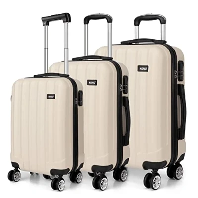 Abbildung von Kono Zwillingsrollen Kofferset Hartschale Trolley Koffer Reisekoffer Gepäck M L XL Set 3tlg (Beige set)