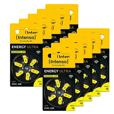 Abbildung von 60 Intenso Energy Ultra Typ 10 Zink Luft Hörgerätebatterien im 6er Blister