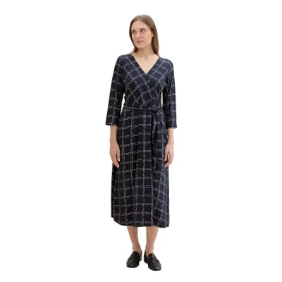 Abbildung von TOM TAILOR Damen 1043685 Wickel Kleid mit Gürtel, 35889 Delicate Navy Check Design, 40