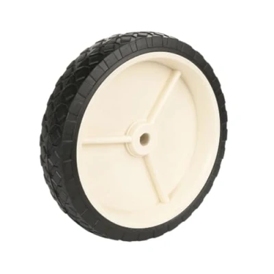 Abbildung von DOMINO Rasenmäherrad 150mm 50kg Universal Mährad für Handgeführte Gartenrasenmäher Kunststoffrad mit Gummireifen Cremefarben