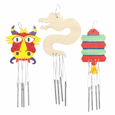 Abbildung von Baker Ross AX843 Chinesisches Windspiel Holz Bastelset 4er Pack, Basteln für Kinder zum Malen und Dekorieren