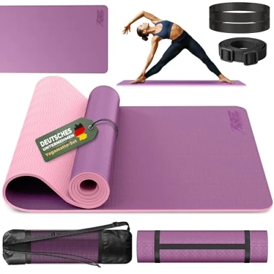 Abbildung von RE:SPORT Gymnastikmatte TPE Yogamatte 183 x 61 0,6 cm Fitnessmatte Sportmatte rutschfest, Trainingsmatte mit Tragegurt Fitness Gymnastik Pilates Workout