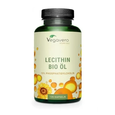Abbildung von Bio Lecithin Kapseln 1800 mg aus Sonnenblumen Vegan Kaltgepresst 15% Phosphatidylcholin kein Soja 120 Stück Vegavero®