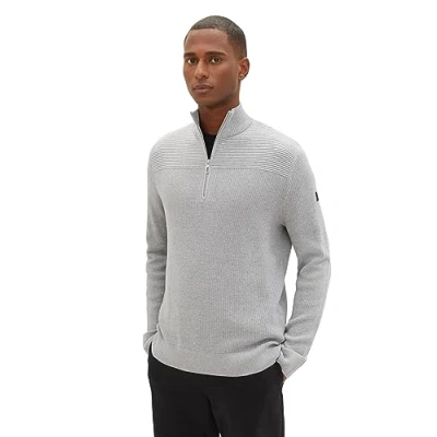 Abbildung von TOM Tailor MIT Troyer Kragen Strickpullover, Herren, Größe: Small, Grey heather melange