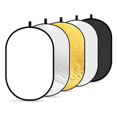 Abbildung von NEEWER 5 in 1 Reflektor 24&quot;x36&quot;/60x90cm Lichtreflektor für Fotografie, Tragbarer Faltbarer Multi Disc mit Tasche Transluzent, Silber, Gold, Schwarz, Weiß Diffusor Studio und Außenbeleuchtung