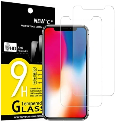 Abbildung von NEW&#039;C 2 Stück, Panzer Schutz Glas für iPhone 11 Pro und X XS, Frei von Kratzern, 9H Härte, HD Displayschutzfolie, 0.33mm Ultra klar, Ultrabeständig