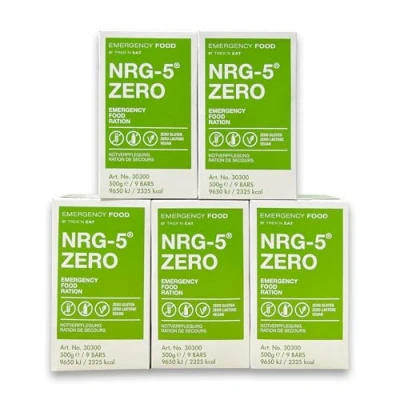 Abbildung von NRG 5 ZERO Emergency Food Prepper Notfallnahrung 5x500g MRE Survival Nahrung Notnahrung für Tage Notration Glutenfrei Lactose frei Vegan Langzeitnahrung kompakt &amp; nährstoffreich Notvorrat