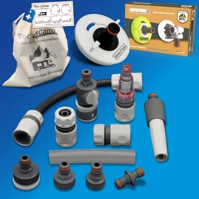 Abbildung von MaJoCompTec® CONNECT 30 Wohnmobil Wasser Tank Set Caravan Einfüllstutzen Tankdeckel Zubehör (Anschluss mit Filter, Bundle Wassertankadapter 3 Pin D:78)