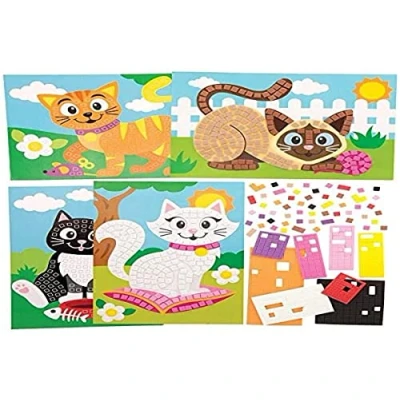 Abbildung von Baker Ross FE398 Katzen Mosaikbilder, 4 Stück, Mosaikfliesen, Kunst und Handwerk, Mosaik Kits für Kinder, kreative Aktivitäten Kinder