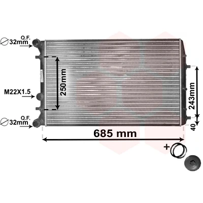 Abbildung von VAN WEZEL *** IR PLUS 76002010 Kühler, Motorkühlung Aluminium 632 415 23 mit Zubehör Kühlrippen mechanisch gefügt SKODA: Fabia 2 Schrägheck