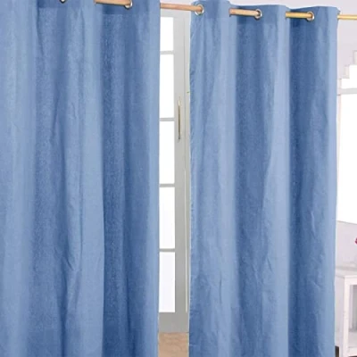 Abbildung von Homescapes 2er Set eifarbige Ösen Gardinen je B137 x L182 cm aus 100% Baumwolle, blickdichte Vorhänge/Dekoschals/Ösenvorhänge für Wohnzimmer oder Küche, himmelblau