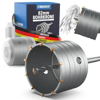 Abbildung von STONE REEF Bohrkrone 82mm SDS Plus Steckdosenbohrer für Mauerwerke &amp; Unterputz, Dosenbohrer Steckdosen, Lochbohrer, Kernbohrer Hochleistungs Kronenbohrer, Dosensenker Profis