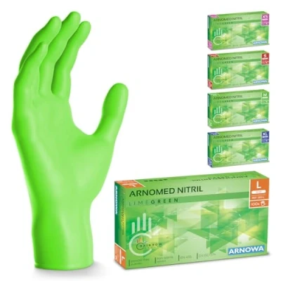 Abbildung von 500 Stück ARNOMED Einweghandschuhe Grün, Einmalhandschuhe L, Nitril Handschuhe Einweg, Nitrilhandschuhe puderfrei, Gummihandschuhe Schutzhandschuhe, in XS, S, M, XL
