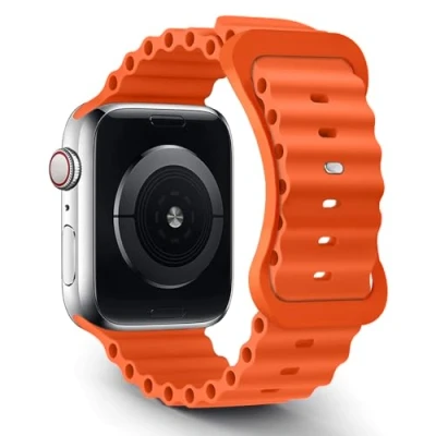 Abbildung von TANAKEY Ocean Armband Kompatibel für Apple Watch Ultra 49/45/44/42mm, Sport Silikon Ersatzarmband iWatch Serie 9/8/7/6/5/4/3/2/1/SE (49/45/44/42mm, Orange)
