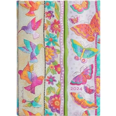 Abbildung von Paperblanks 12 Monatskalender 2024 Kolibri und Schmetterlinge Tagesüberblick Midi (130 x 180 mm)