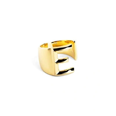 Abbildung von SINGULARU Personalisierter Ring Letter Signet Gold Verstellbarer Massiver Messing mit 18kt Vergoldung. Einheitsgröße Damenschmuck Buchstabe E