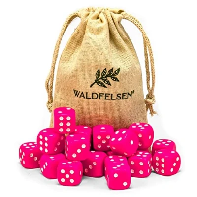 Abbildung von Waldfelsen 6, 12, 20, 30 oder 50 hochqualitative Würfel Standardgröße 16 mm Acrylwürfel Knobel Spielwürfel Dice 6 seitig sechsseitig Spielzubehör Set mit Stoffbeutel (Pink, 20 Stück)