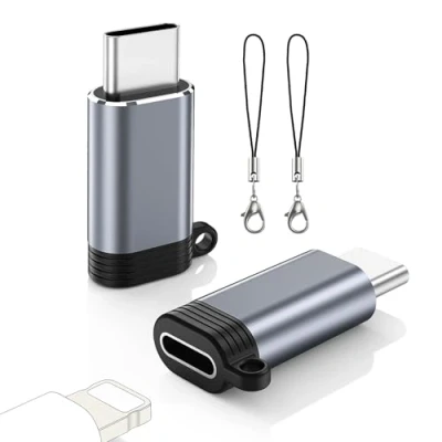 Abbildung von MoKo Lightning Buchse auf USB C Stecker Adapter 2 Pack, für iPhone 16/15 Pro Max Plus, iPad Air, Samsung, aufm Laden, Nicht Audio/OTG, Grau