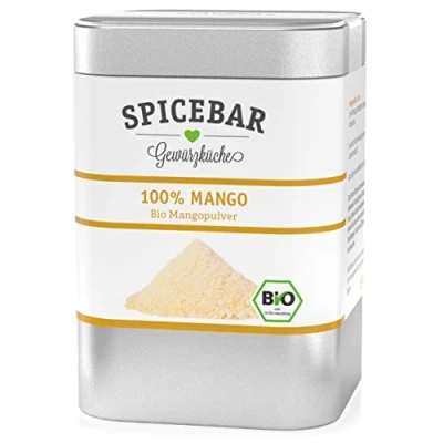 Abbildung von Spicebar Mangopulver Bio 60 Gramm Fruchtpulver gefriergetrocknet aus 100% Mangos ideal für Porridges, Smoothies, zum Backen oder als Topping Quarkspeisen