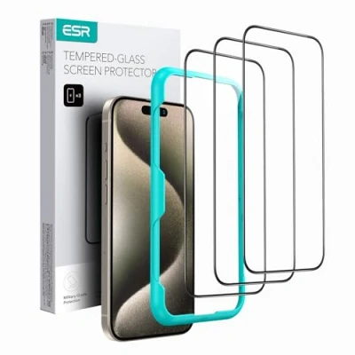 Abbildung von ESR iPhone 15 Pro Max für Panzerglas Displayschutzfolien, 3 2,5D Gebogene Kanten, vollständiger Militärnorm Schutz, Kratzfest